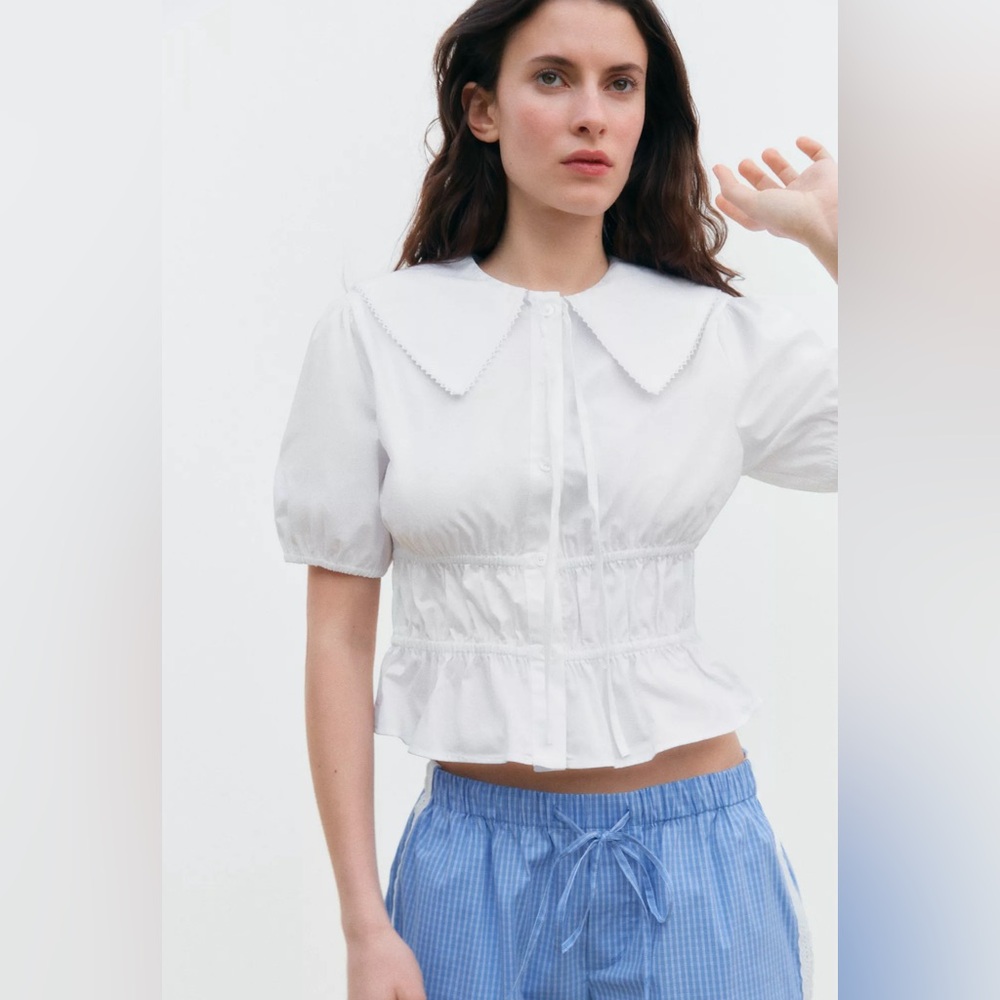 Zara Gabardine white shirt with elastic size XS NWT